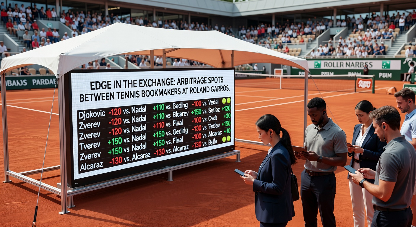 Nahaufnahme eines Quotenvergleichs-Screens mit Exchange und Buchmacher-Quoten während eines Roland-Garros-Matches