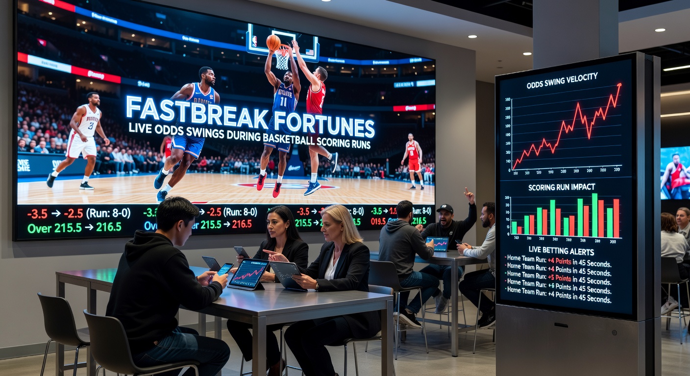 Dramatische Basketball-Szene mit schnellem Fastbreak und jubelnden Fans, die die Intensität von Punktereihen einfängt