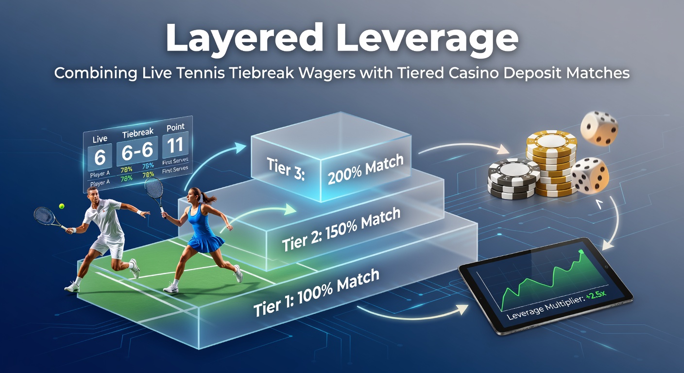 Illustration der Kombination aus Live-Tennis-Tiebreak-Wetten und gestaffelten Casino-Deposit-Matches